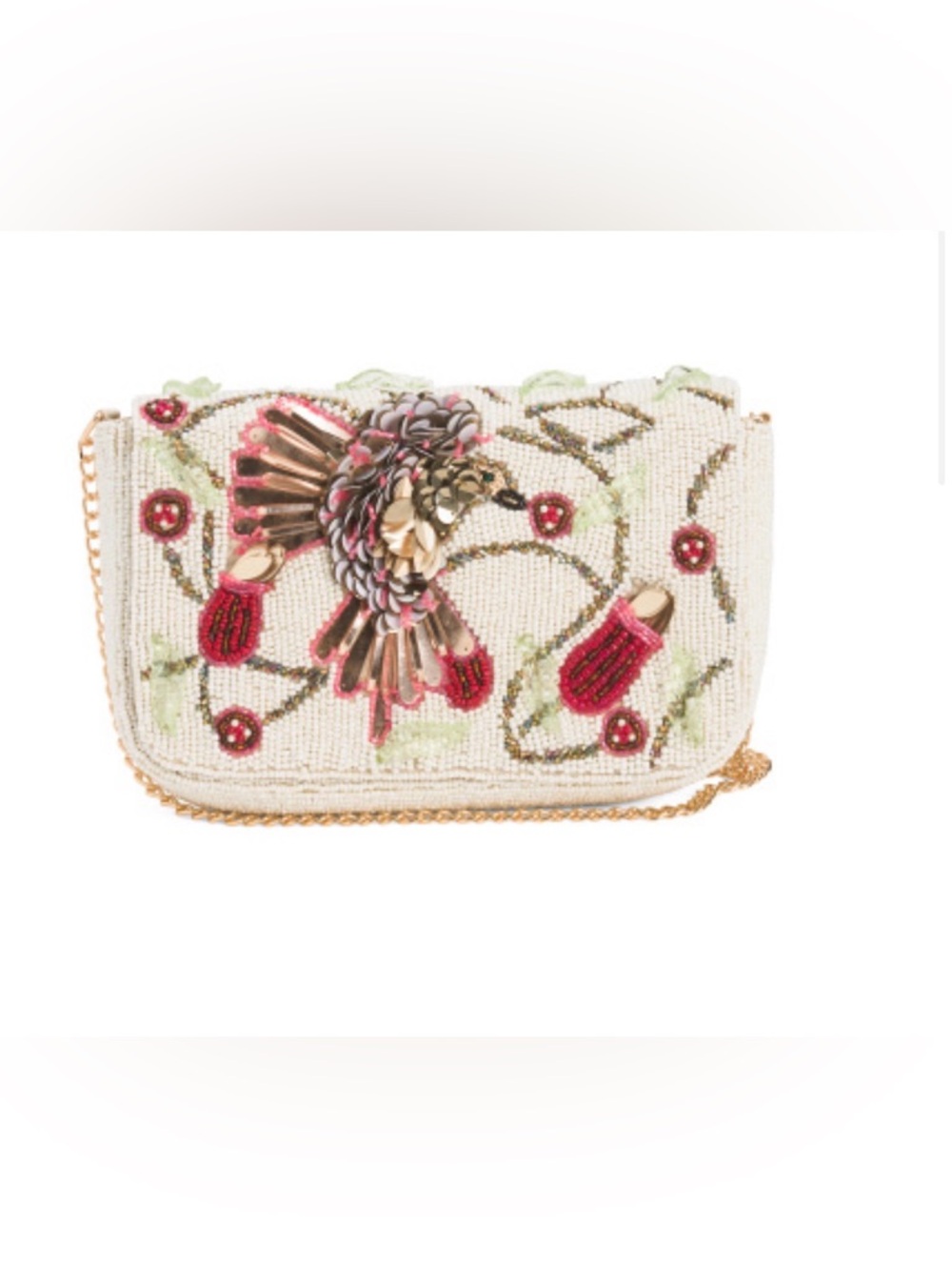 NEW Beaded Floral Sequin hummingbird Bag - White & Pink
